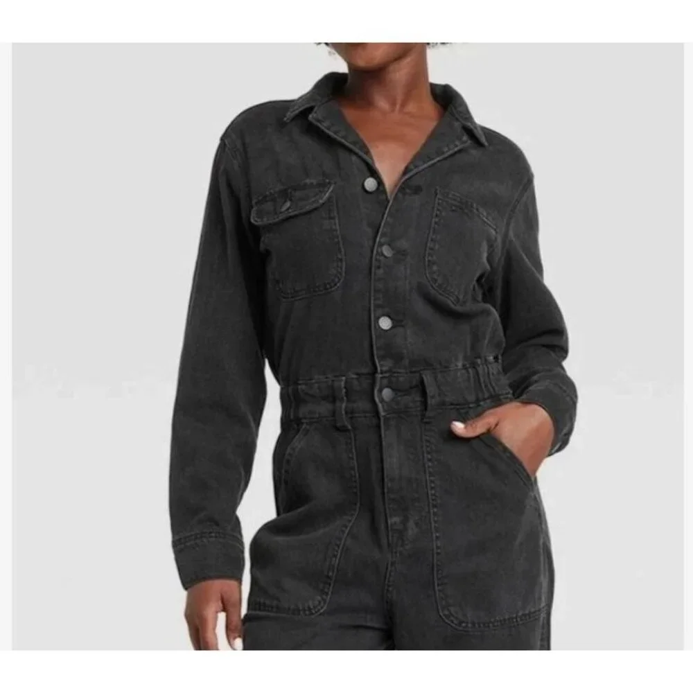 NEW Women's 6 Long Sleeve Utility Baggy Denim Jumpsuit - Universal Thread 1859 - Picture 4 of 9